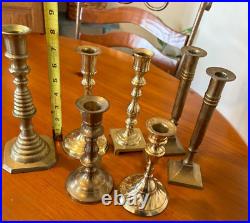 Vintage Set of Seven Brass Candle Sticks Excellent Condition Great Set Unique