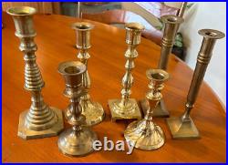 Vintage Set of Seven Brass Candle Sticks Excellent Condition Great Set Unique