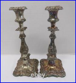 Vintage Sheffield Silverplate Ornate Floral Roses Candlesticks Pair