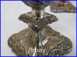 Vintage Sheffield Silverplate Ornate Floral Roses Candlesticks Pair