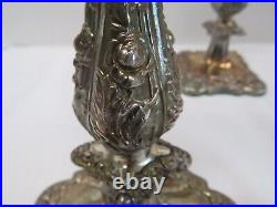 Vintage Sheffield Silverplate Ornate Floral Roses Candlesticks Pair