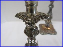 Vintage Sheffield Silverplate Ornate Floral Roses Candlesticks Pair