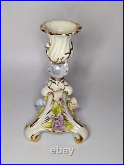 Vintage Signed Capodimonte Italy Porcelain Candle Stick Holder Roses Wedding