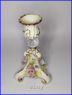 Vintage Signed Capodimonte Italy Porcelain Candle Stick Holder Roses Wedding