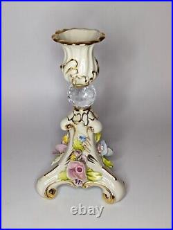 Vintage Signed Capodimonte Italy Porcelain Candle Stick Holder Roses Wedding