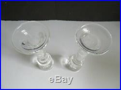 Vintage Signed Steuben Clear Art Glass Tear Drop Candlesticks Vase Pair