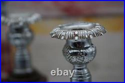 Vintage Silver Metal Wooden Candlesticks/ Candle Holders Set of Two Pair