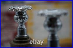 Vintage Silver Metal Wooden Candlesticks/ Candle Holders Set of Two Pair