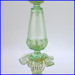 Vintage Single Salviati Venetian/Murano Floral Green Glass Candlestick