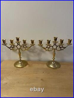 Vintage Solid Brass 5 Arm Candlestick/ Holder/ Candelabra Set