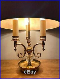 Vintage Solid Brass Bouillotte Decor 3 way Candlestick Desk Table Lamp Shade 50s