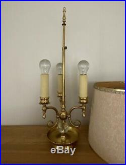 Vintage Solid Brass Bouillotte Decor 3 way Candlestick Desk Table Lamp Shade 50s