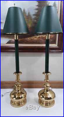 Vintage Solid Brass Cast Green Candlestick Lamp Pair 37
