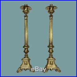 Vintage Solid Brass Catholic Church Altar Candlesticks Candleholder Set