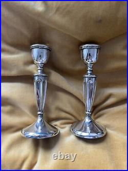 Vintage Solid Silver 1932 Aaron Lufkin Dennison Candlesticks 297gs Weighted