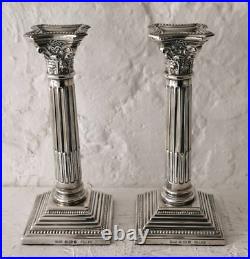 Vintage Solid Silver Corinthian Column Candlesticks Birm. 1978