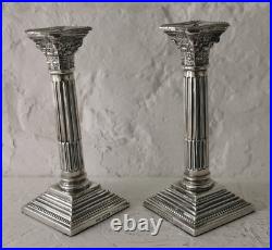 Vintage Solid Silver Corinthian Column Candlesticks Birm. 1978