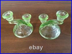 Vintage Sowerby Uranium double glass candlesticks excellent condition