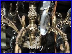Vintage Spanish Brass 64 Czech Crystals Chandelier 8 Candlestick Lights 21