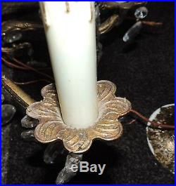 Vintage Spanish Brass 64 Czech Crystals Chandelier 8 Candlestick Lights 21