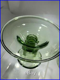 Vintage Steuben Carder Design Pair Pomona Clear Glass Green Candlesticks