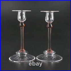 Vintage Steuben Glass 8 Clear & Rose Cranberry CANDLESTICKS Signed VG Cond