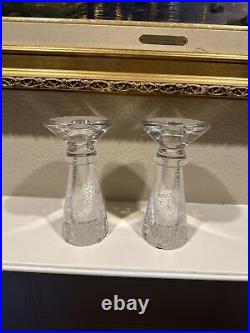 Vintage Steuben Glass Controlled Bubble Candlestick Pair
