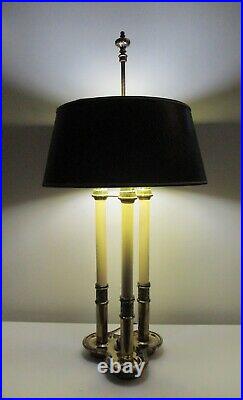 Vintage Stiffel Brass French Bouillotte Candlestick 3-Way Table Desk Lamp Shade