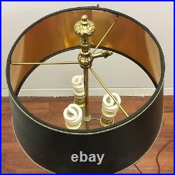 Vintage Stiffel Brass French Bouillotte Candlestick 3-Way Table Lamp Black Shade