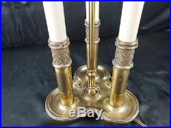 Vintage Stiffel Brass French Bouillotte Candlestick Table 3-Way Lamp W Shade