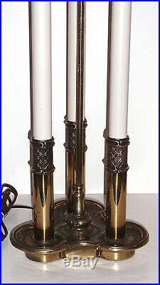 Vintage-Stiffel Brass French Bouilloutte Candlestick Table 3-way Lamp Tole Shade