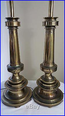 Vintage Stiffel Brass Lighthouse Candlestick Table Lamps 33
