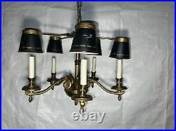 Vintage Stiffel French Brass Bouillotte Chandelier with 5 Candlesticks Lights