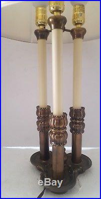 Vintage Stiffel Solid Brass Bouillotte 3 Way Candlestick Desk Table Lamp Shade
