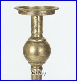 Vintage Style Tall Antiqued Brass Set 3 Candle Stick Round Base Gold Holder