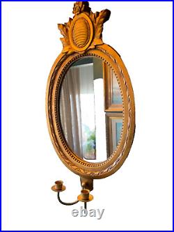 Vintage Swedish Rococo Style Wall Mirror in Gold frame with 2 candle sticks 50s