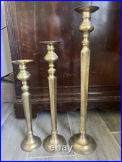 Vintage TALL Brass Candlesticks Set of 3 Heavy Brass Lrg 22 Med 18 Sm 15.5