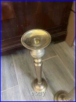 Vintage TALL Brass Candlesticks Set of 3 Heavy Brass Lrg 22 Med 18 Sm 15.5