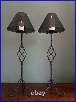 Vintage Tall Black Metal Lamp Style Wrought Iron Candlestick Holders