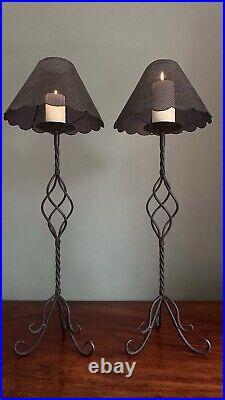 Vintage Tall Black Metal Lamp Style Wrought Iron Candlestick Holders