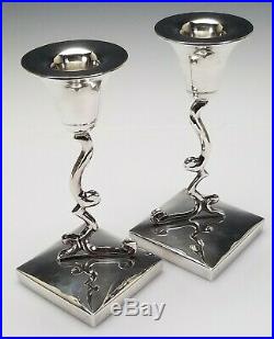 Vintage Taxco Mexico Modernist Sterling Silver Candlesticks Signed P. Lopez G