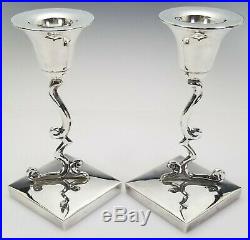 Vintage Taxco Mexico Modernist Sterling Silver Candlesticks Signed P. Lopez G