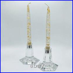 Vintage Tiffany & Co. Frank Lloyd Wright Crystal Candlesticks Pair 1987