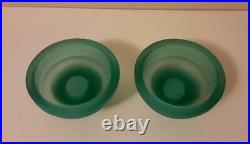 Vintage Tiffin Glass Console Set Green Vaseline Glass Compote Candle Holders