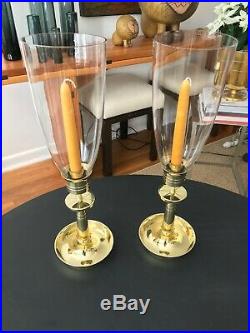 Vintage Tommi Parzinger Brass Hurricane Candlesticks For Dorlyn, Fully Restored