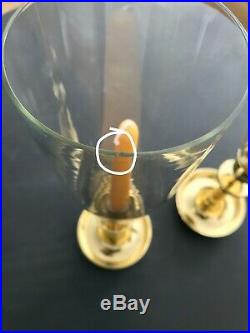 Vintage Tommi Parzinger Brass Hurricane Candlesticks For Dorlyn, Fully Restored