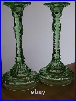 Vintage Two Candlestick Glass Green 9,25