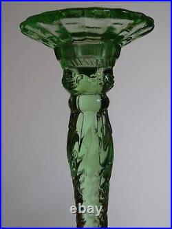 Vintage Two Candlestick Glass Green 9,25