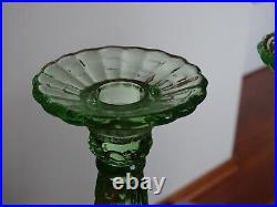 Vintage Two Candlestick Glass Green 9,25