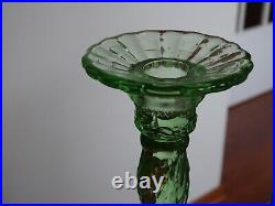 Vintage Two Candlestick Glass Green 9,25